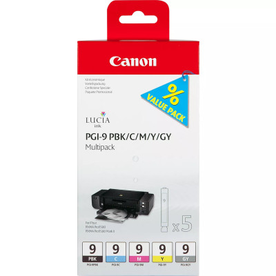 Originální inkoust Canon PGI-9PBk/C/M/Y/Gy (1034B011, 1034B013), PBK/C/M/Y/GY, 5 × 14 ml, 5-pack