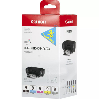 Originální inkoust Canon PGI-9PBk/C/M/Y/Gy (1034B011, 1034B013), PBK/C/M/Y/GY, 5 × 14 ml, 5-pack