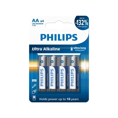 Philips alkalická baterie AA, 4-pack, Ultra Alkaline (LR6E4B/10)