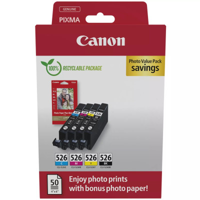 Originální inkoust Canon CLI-526 (4540B019), CMYK, 4-pack +PP-201
